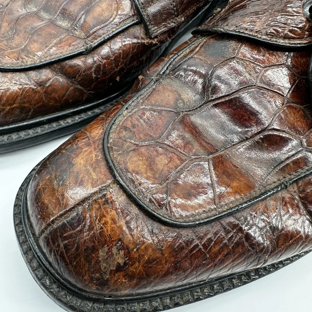 Vintage Dover Crocodile Derby Dress Shoes Mens EU 38.5 US 6 Brown Exotic Leather